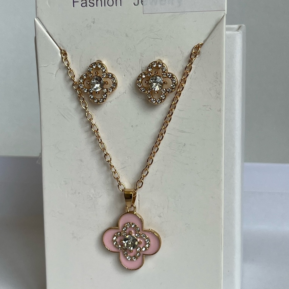 Gold and Pink Floral Jewelry Set